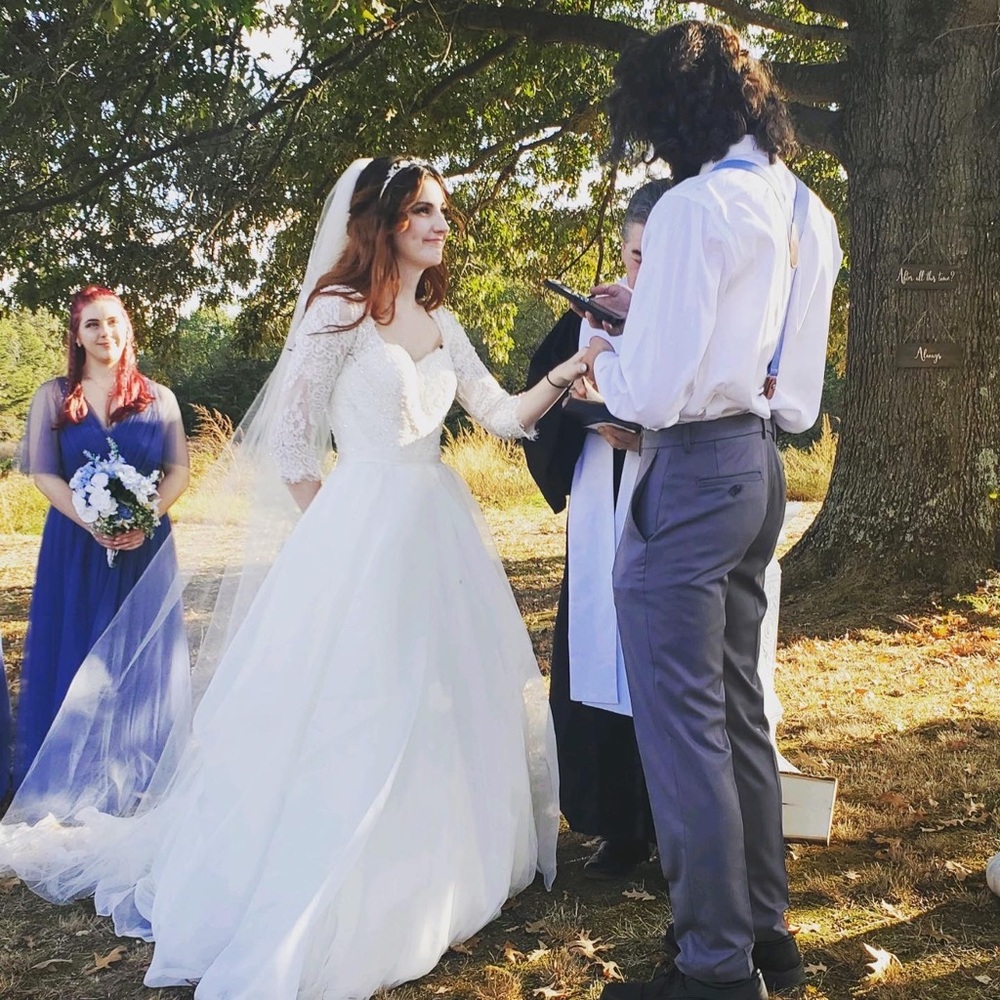 Lace and Chiffon, 3/4 length sleeve, wedding/formal dress, aline, floor length